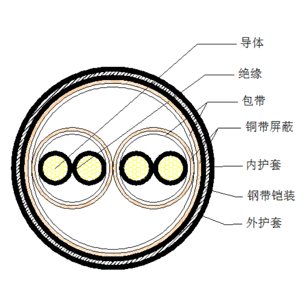 铜芯聚乙烯绝缘铜带绕包分总屏蔽 钢带铠装聚氯乙烯护套计算机电缆-DJYP2VP2-22-300/500V