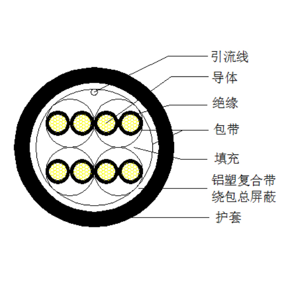 铜芯聚乙烯绝缘铝塑复合带绕包总屏蔽 聚氯乙烯护套计算机电缆-DJYVP3-300/500V